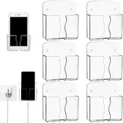 Wall Mounted Phone Holder Self Adhesive Cell Phone Stand with Charging Hole Acrylic Clear Remote Control Stand Bedside Organizer for Home Office