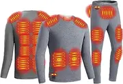 [IMYOGI] Cozy Men's Heated Underwear Set, 18 Heating Zones 3 Temperature Control, USB Electric Heating Thermal Underwear, Heated Thermal Top Bottoms
