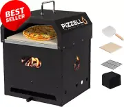 4-in-1 Outdoor Pizza Oven, Wood Fired, Stone, Peel, Cutter, BBQ Grate, 12"