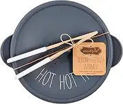 Mud Pie Silicone Tortilla Warmer Set, Dish 3 3/4" x 9 3/4" Dia | Tongs 7", Gray