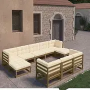10 Piece Garden Lounge Set&Cushions Honey Brown Solid Pinewood, Furniture Sets, Patio Furniture
