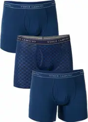 3 PACK VINCE CAMUTO MEN'S COTTON STRETCH BOXER BRIEFS. BLUE, CHECKBOARD, SZ S