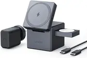 Anker MagSafe Wireless Charger Stand, 3-in-1 Cube, 15W Foldable Fast Charging for iPhone 16/15/14/13, Apple Watch, AirPods (Charger Included)