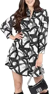 [koh koh] Womens Collar Neck Long Sleeve Flowy Wedding Guest Print Midi Dress, Black and White, XX-Large