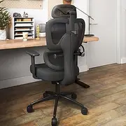 [ZZH] Ergonomic Office Chair with Adjustable Lumbar Support, 3D Arms and Headrest, High Back Wide Desk Computer Chair with Wheels, for Home & Office, Black