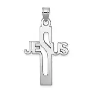 Sterling Silver Rhodium-Plated Jesus Cross Large Pendant