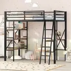 Black Metal Loft Bed Twin - Shelves & Desk