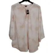 Torrid Peach Tie Dye Peasant Top Size 2X Ruffle V-Neck 3/4 Sleeves Boho NWT