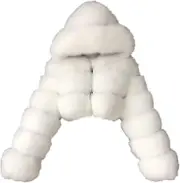 Faux Fur Coat Women With Hood Cropped Bubble Coats Fleece Short Warm Jackets Plus Size Winter Coats For Women White Medium