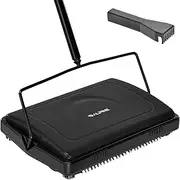 Alpine Manual Carpet Sweeper Triple Brush – Cordless Non Electric Multi-Surface Floor Brush Hardwood Floor Cleaner Easy Sweeping for Carpeted Floors (Improved Black)