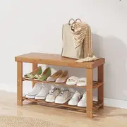 3-Tier Bamboo Shoe Bench Organizer for Entryway and Living Room