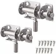 Slide Bolt Gate Latch,Heavy Duty Stainless Steel Gate Door,Safety Lock Bolts,Window Lock Door Barrel Wooden Door Latch （2Pcs）