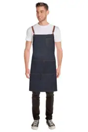 Chefworks Memphis Cross Back Bib Apron Indigo Blue Bistro Serving Cafe Waiters