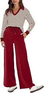 [Glamaker] Women's 2 Piece Sets Outfits Casual Long Sleeve Sweatsuits Polo Top and Wide Leg Pants Matching Sets
