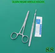 OLSEN HEGAR NEEDLE HOLDER 5.5" SMOOTH+SCALPEL HANDLE #7+5 SURGICAL BLADES #12