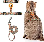 Cat Harness and Leash Escape Proof for Walking Travel Outdoor - Soft Nylon Adjustable Cute Cat Harness Leash Set with Airtag Holder for Small Large Cats