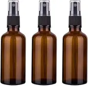 100ml Amber Glass Spray Bottles with Fine Mist Sprayer & Dust Cap, Empty Refillable Liquid Cosmetic Spray Bottle Container for Water Flowers, Cleaning Products (3Pcs)
