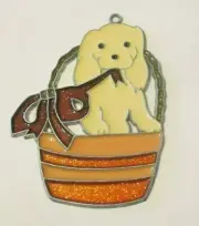 PUPPY IN A PINK BASKET SUNCATCHER (DOG SUNCATCHERS)