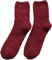 [Dvbfufv] Men's Winter Socks Coral Fleece Solid Color Warm Thicken Mid-Tube Socks Men's Women Home Socks