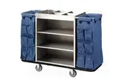 Dolphy Gray Housekeeping Trolley Cart with Waste Bin - Commercial Cleaning Cart with Shelves, Smooth Wheels & Durable Steel Frame for Hotels & Offices