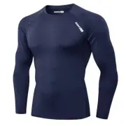 Compression Base Layer Top Thermal Long Sleeve Navy Blue Training Running ++