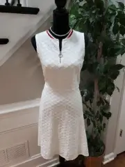 Tommy Hilfiger Womens White Eyelet Sleeveless Half Zip Front A Line Dress Size M