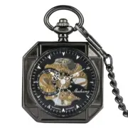 Steampunk Mens Mechanical Pocket Watch Octagon Skeleton Hand-winding Chain Gift