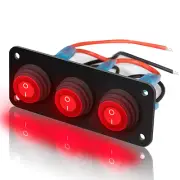3 Gang Toggle Rocker Switch Panel Red LED Breaker Waterproof Widely Fits for Aut