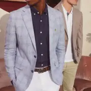 The original Penguin NWT Blue Plaid Linen Blazer Single Breast Sz 42R Retail 375