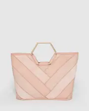Pink Jessie Geometric Handle Panel Clutch Bag