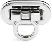 CRAFTMEmore 2 Pack Metal Turn Lock Oval Craft Case Clasp Flip Lock Bag Purse Making Supplies, Alloy, Silver, Small 1-1/4"