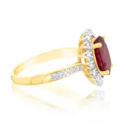 9ct Yellow Gold natural Enhanced 3 Carat Ruby Ring with 1/3 Carat of Diamonds, M