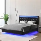 Riomi LED BlackPU Leather Floating Bed | Tufted Design Modern LED Lights Bed ...