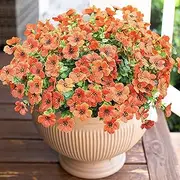 Artificial Fake Fall Plants Flowers for Outdoor Outside, 12 Bundles Faux Autumn Orange Silk Mums UV Resistant Look Real for Planter Porch Patio Garden Decoration