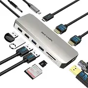 WAVLINK USB-C Hub Triple Monitor - 12-in-1 Laptop Docking Station, Multiport Adapter with Dual 4K HDMI, 4K DP, 100W PD in, 5Gbps USB3.0, USB2.0, RJ45, SD/TF Slots, Audio/Mic（ MacBook/Dell/HP/Lenovo）