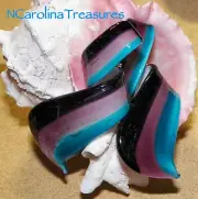 RIBBON TWIST ART GLASS BLUE VIOLET BLACK CEILING FAN LIGHT SWITCH PULL LARGE PR