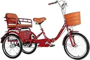 Folding 3 Wheels Bicycle for Senior and Adult,Large Rickshaw Tricycle with Pedals,Tandem Trike with Back seat,Cruiser Bike with Dual Brakes,Hydraulic Front Fork