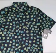 Volcom Men's Button Up Warbler Short Sleeve Woven Shirt Size Medium 100% Cotton