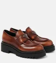 [Prada] Prada Logo leather platform loafers AU 9.5 brown