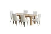 Oikiture 200cm Dining Table with 6PCS Dining Chairs Beige