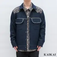 在飛比找momo購物網優惠-【KAI KAI】編織條拼接牛仔外套(男款 日本厚磅牛仔 拼