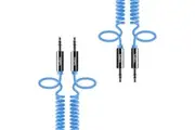 2x Belkin 1.8m Male Coiled Aux Auxiliary Cable Stereo Audio Lead 3.5mm Cord Blue