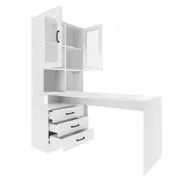 White Computer Desk Bookcase Office Study Writing Laptop Table Shelving Bookshelf Workstation with Drawers Shelves Cabinets