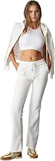 [Sugarfree] Women's Classic Low Rise Velour Pants with Flared Fit and Banded Waist Off White
