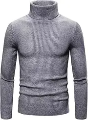 [JEShifangjiusu] Mens Slim Fit Turtleneck Sweater Soft Knitted Long Sleeve Sweater for Men Pullover Turtle Neck Shirt, Dark Gray 2, XL