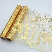 Snowkingdom Gold Table Runner, Glitter Metallic Gold Runners Roll Sequin Thin Mesh Table Runner for Event Party, Wedding, Birthday Party Glam Table Decorations