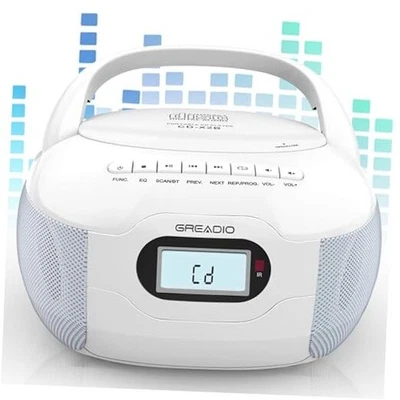 Boombox CD Player, Portable FM Radio CD Player with Bluetooth 5.1, LCD White