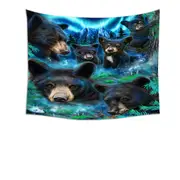 Forest Animals Art Daydream Moonlit Black Bears Tapestry