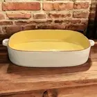 Vietri Cucina Fresca 14" Oval Baker with Handles Saffron/Cream New Made in Italy