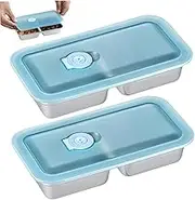 2 Pack Stainless Steel Snack Containers, 2-Compartment Bento Box with Clear Lid, Travel & Camping Food Storage